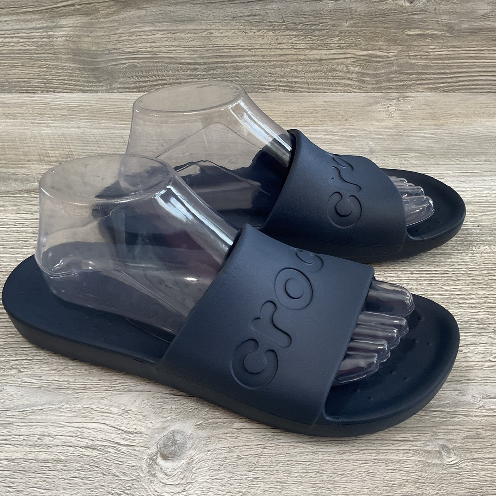 Crocs Women's Size 8 Navy Solid Slip-On Slide Sandals Synthetic Upper Logo